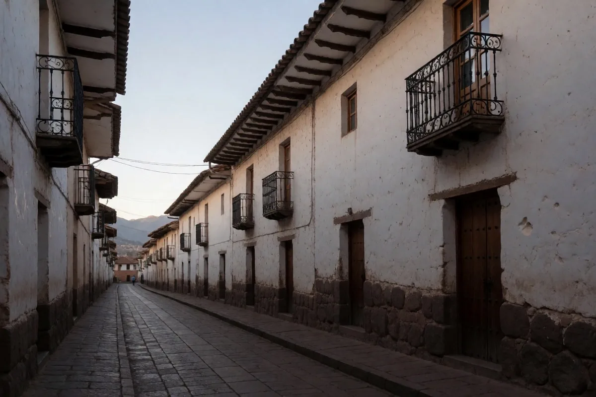 Calle empedrada en un pueblo colonial