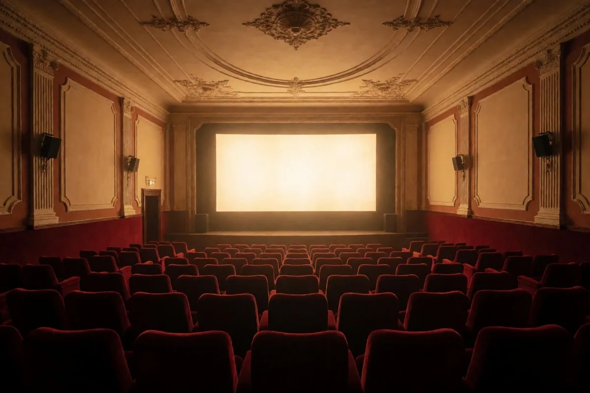 Interior de cine independiente con butacas vacías