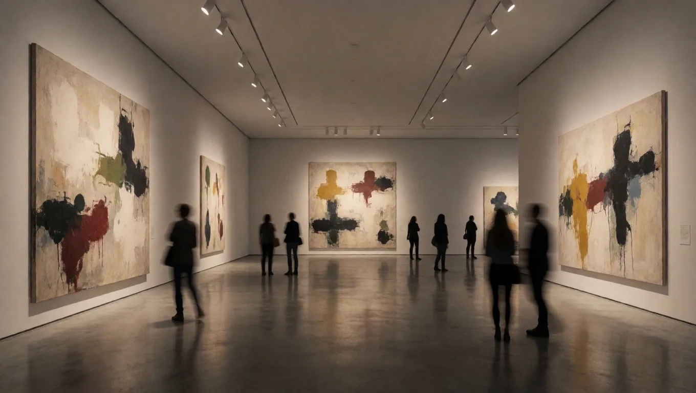 Interioro de galería de arte contemporáneo al anochecer