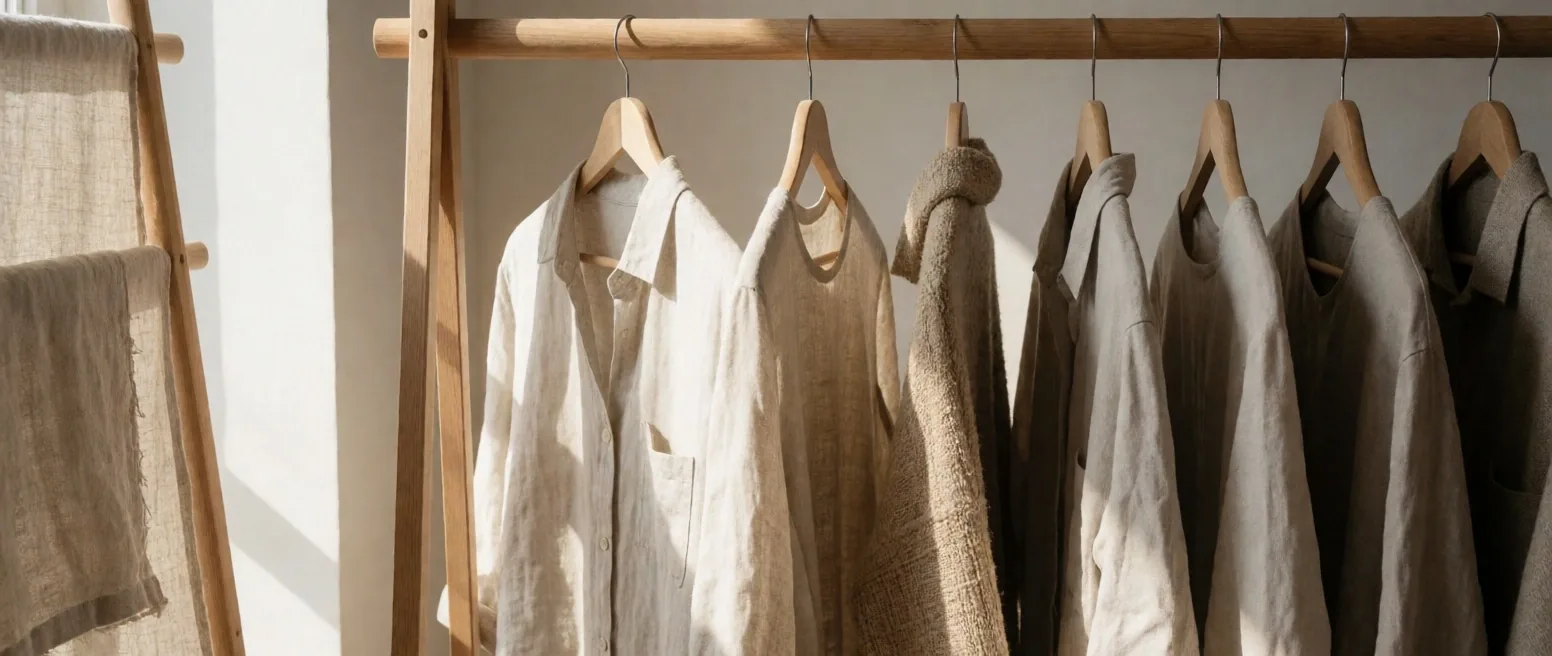 Rack de ropa confeccionada con materiales sostenibles