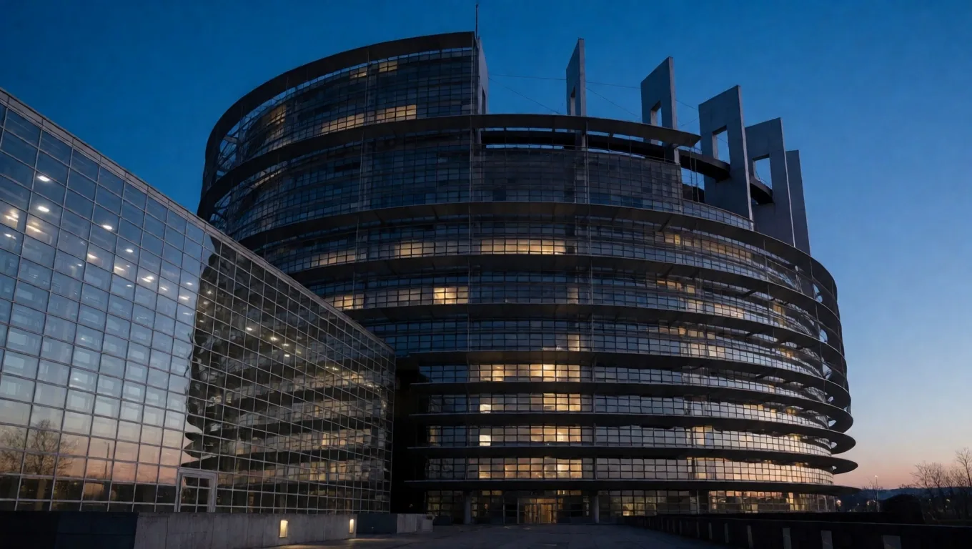 Parlamento Europeo al anochecer